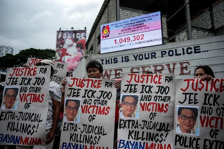 Activists protesting against the Philippine government's war on drugs in Manila last Friday. South Korean businessman Jee Ick Joo (pictured) was abducted and killed last year, allegedly by anti-narcotics officers.