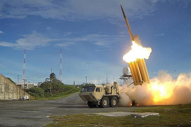 It is said that the trip by Mr Mattis also sends indirect signals to China that the US stands by a plan to deploy in South Korea the Terminal High Altitude Area Defence anti-missile system (above), which Beijing opposes.