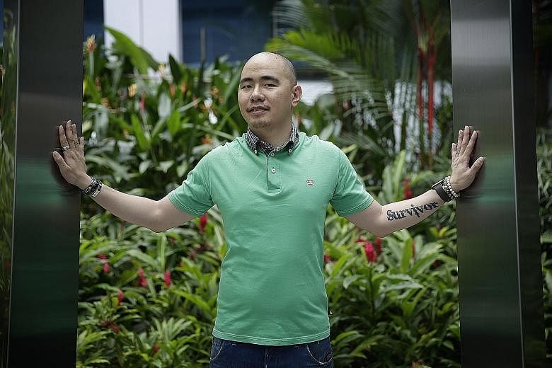Mr Yip endured harrowing complications from treatment for his cancer, such as toxoplasmosis and partial paralysis. On his forearm is a tattoo of the word Survivor, which serves as a reminder of how he conquered his medical nightmare.