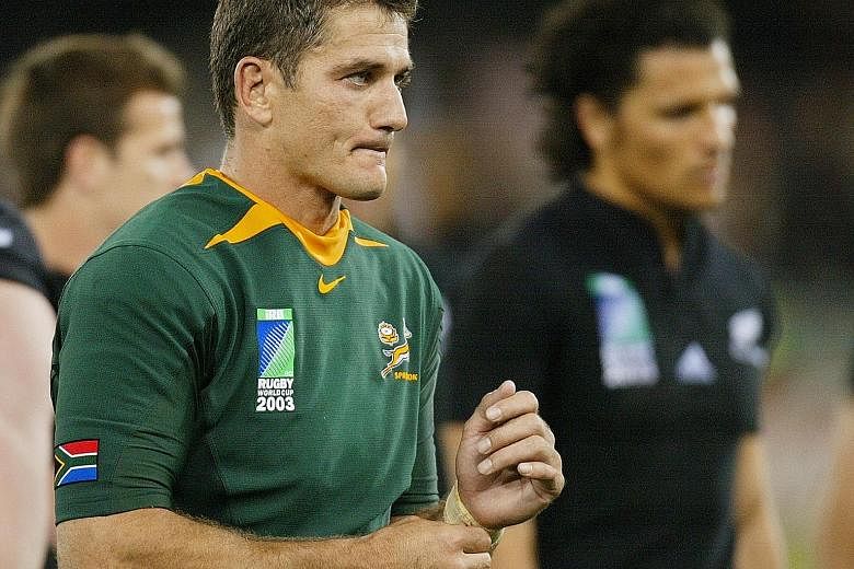 Springboks legend Joost van der Westhuizen looking despondent after losing the 2003 Rugby World Cup quarter-final 9-29 to the All Blacks. The former South Africa captain and 1995 World Cup winner had been diagnosed with motor neurone disease in 2011.