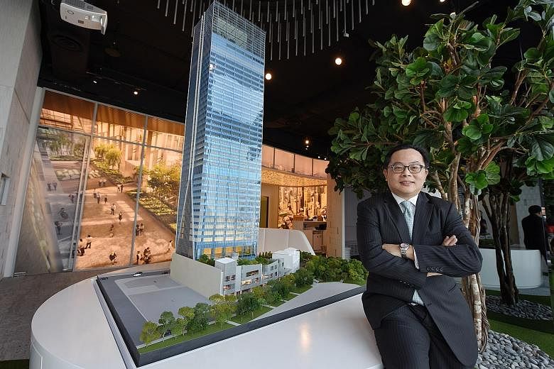 Above: Mr Low says Frasers Centrepoint Singapore expects to get a temporary occupation permit for the building in the second quarter of 2018, which is particularly timely as the building is being completed in a strengthening market. Below: An artist'