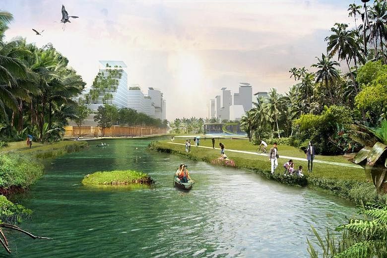 The plan to transform Jurong Lake District into a district of the future includes new waterways and green public spaces.