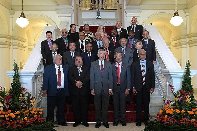 Ministers and senior officials of the 14 Pacific Island States and Timor Leste called on Prime Minister Lee Hsien Loong at the Istana yesterday. The visitors and Mr Lee reaffirmed the warm and friendly relations between Singapore and their countries.