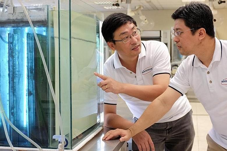The co-founders of NanoSun, Prof Sun (left) and Mr Wong, intend to expand the water treatment start-up further. The company has developed a way to produce self-cleaning, 3D-printed microfiltration membranes, and is now looking for expansion capital t