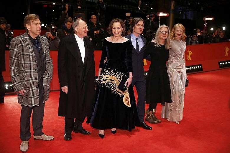 Actors (from left) Timothy Spall, Bruno Ganz, Kristin Scott Thomas and Cillian Murphy, director Sally Potter and actress Patricia Clarkson arriving for the screening of The Party in Berlin on Monday.