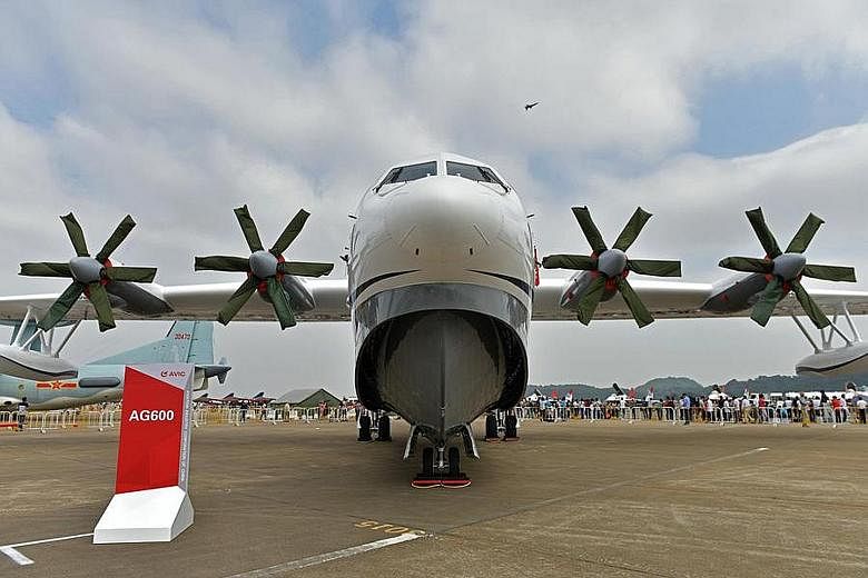 The AG600, which is the world's largest amphibious aircraft, on display at the 11th China International Aviation and Aerospace Exhibition in Guangdong late last year. Production of the aircraft, which has a maximum flight range of 4,500km, was comple