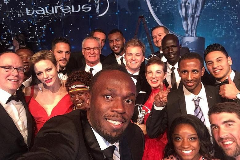 Usain Bolt in an all-star wefie with Monte Carlo royalty and sporting royalty alike at the Laureus World Sports Awards in Monaco on Tuesday. Bolt won his fourth Laureus title, equalling Roger Federer's tally.