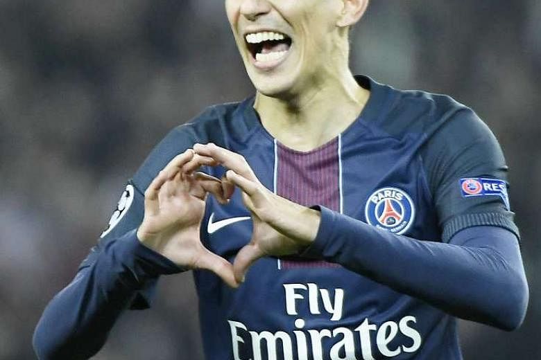 Angel di Maria with his trademark goal celebration. As recently as last month, the player was even benched by his coach Unai Emery. 