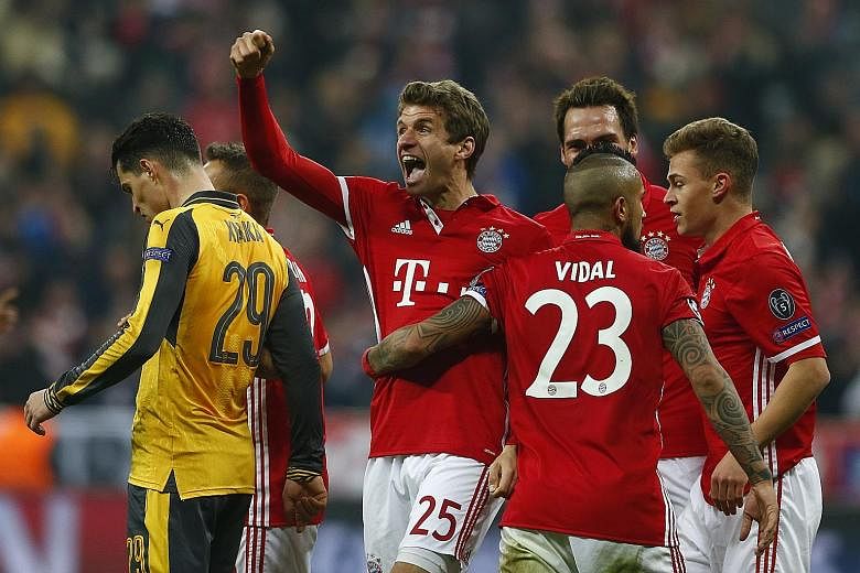 Thomas Muller putting the icing on the cake with his 88th minute goal as Bayern Munich ran riot, hammering Arsenal 5-1 at home. Bayern will look to finish the job in the second leg of their last-16 Champions League tie