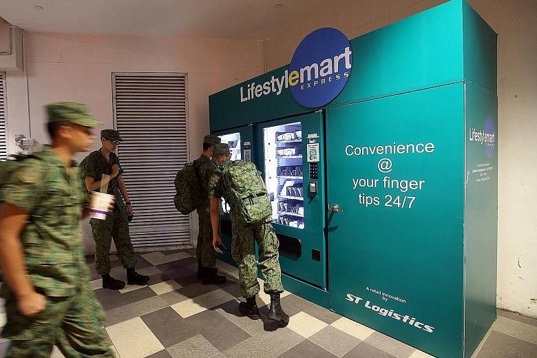 Full-time national servicemen (NSFs) in need of ziplock bags, batteries, powder, socks, insect repellent, and even singlets and shorts, can now find them in LifestyleMart Express vending machines at White Sands Shopping Mall, where many NSFs gather b