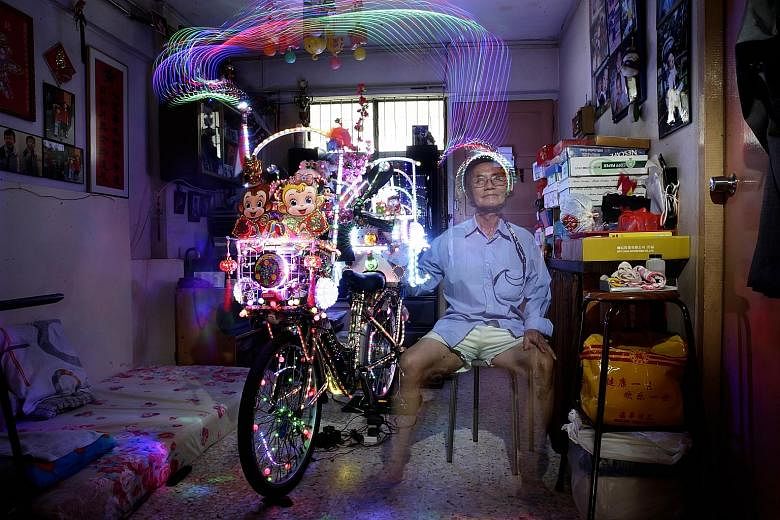 Left: The aftermath of a series of explosions in the container storage station of a logistics company in the Port of Tianjin, north-eastern China, on Aug 15, 2015.Below: Mr Cheong Yock Wing at home with his decorated electric bicycle. He conceptualis