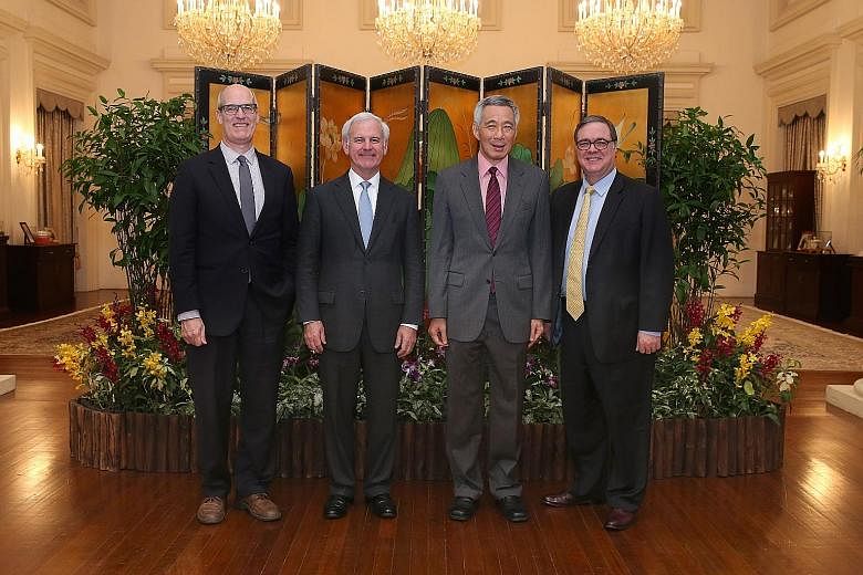 The caucus delegation that met Prime Minister Lee Hsien Loong comprised (from far right) Representatives Denny Heck, Bradley Byrne and Rick Larsen.