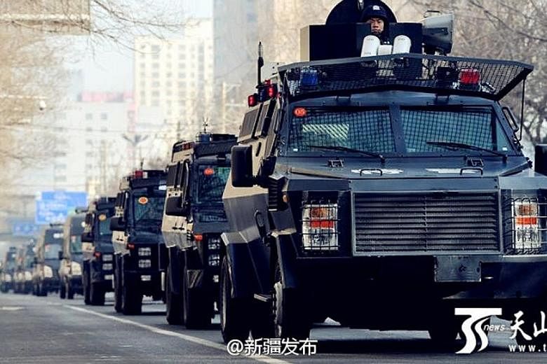 Chinese security forces staging an anti-terror rally in Xinjiang last Saturday.