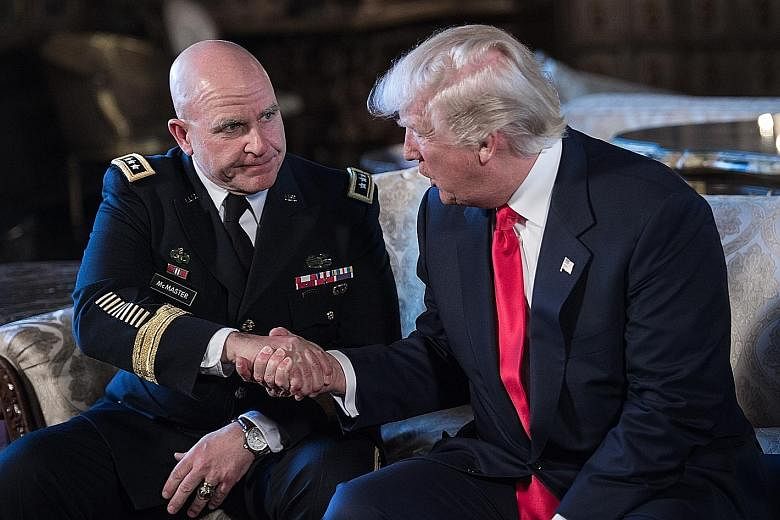 Lt-Gen McMaster with Mr Trump at the Mar-a-Lago resort in Florida on Monday, where the latter announced the serving general as his choice to be national security adviser.