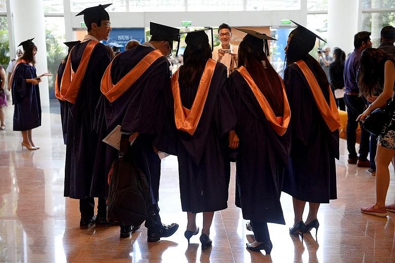 A joint survey of 10,904 fresh graduates conducted last November showed that graduates from SMU fared the best, with 93.8 per cent of them becoming employed within six months of their final exams. At NUS and NTU, the figure was about 90 per cent. SMU