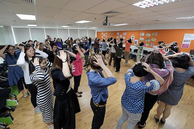 Thirty pre-school teachers yesterday learnt how to use nursery rhymes to expose kids to the Chinese language in an initiative funded by the Committee to Promote Chinese Language Learning.