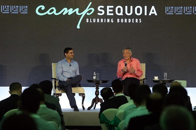 Mr Shailendra Singh, managing director of Sequoia Capital India with PM Lee at the dialogue, where Mr Lee was asked for his views on a number of topics, including the role of technology in the future of Singapore. He said the Government was looking a