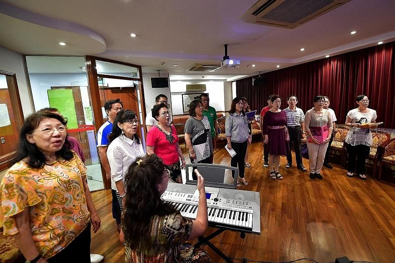 Members of Char Yong (Dabu) Association's Hakka melody group gather every Wednesday evening to practise singing a wide variety of traditional and modern Hakka songs. A chorus of support comes from Char Yong (Dabu) Association's Hakka melody group. Ha