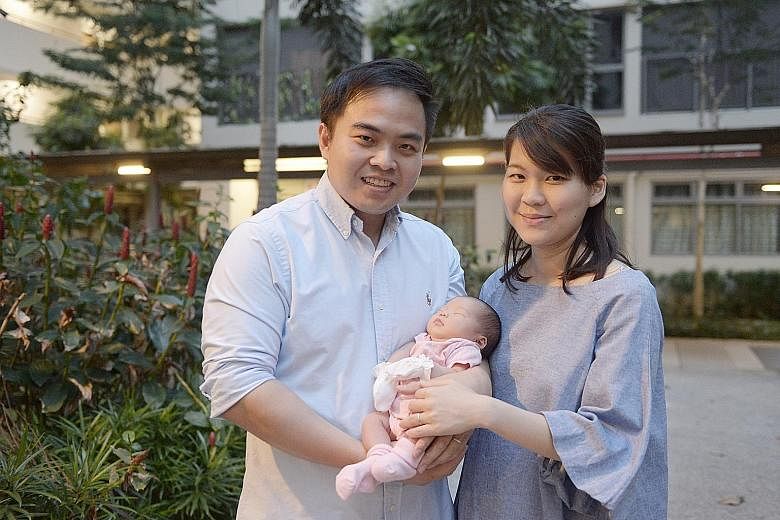 Public servants Roy Ng and Linda Wee welcomed their first child, Rheya, recently. Ms Wee said the extra four weeks of leave will come in useful while the couple wait for a space for their newborn girl at an infant-care centre near their home.