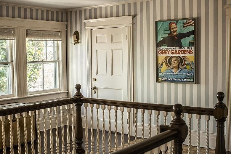 Ms Sally Quinn (right) at her Grey Gardens home (above), which inspired a film of the same name (left, on poster).