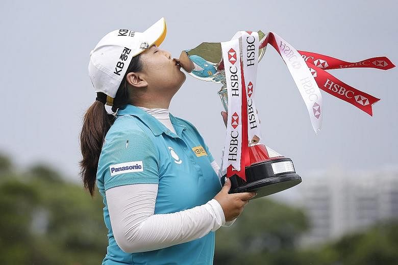 South Korean golf star Park In Bee is the first two-time winner of the $2.1 million HSBC event, which began in 2008. She achieved a course record of eight-under 64 on the New Tanjong Course at the Sentosa Golf Club yesterday, and finished one shot cl