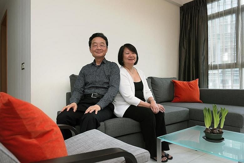 Mr Yeh with his wife Sau Lan in their new home in Tanjong Pagar. For the past 15 years, he had shuttled between the US and Singapore, staying mostly in a room in the Amara Hotel while he was here.
