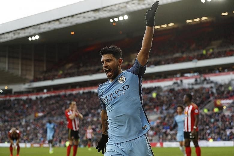 Manchester City's Sergio Aguero celebrating his goal against Sunderland. The Argentinian has been in fine form, with five goals in his last three games.