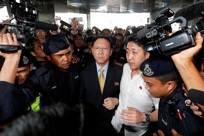 North Korean Ambassador Kang Chol at Kuala Lumpur International Airport yesterday. His expulsion was the result of an ongoing spat over the murder of Mr Kim Jong Nam, the estranged half-brother of North Korea's leader.