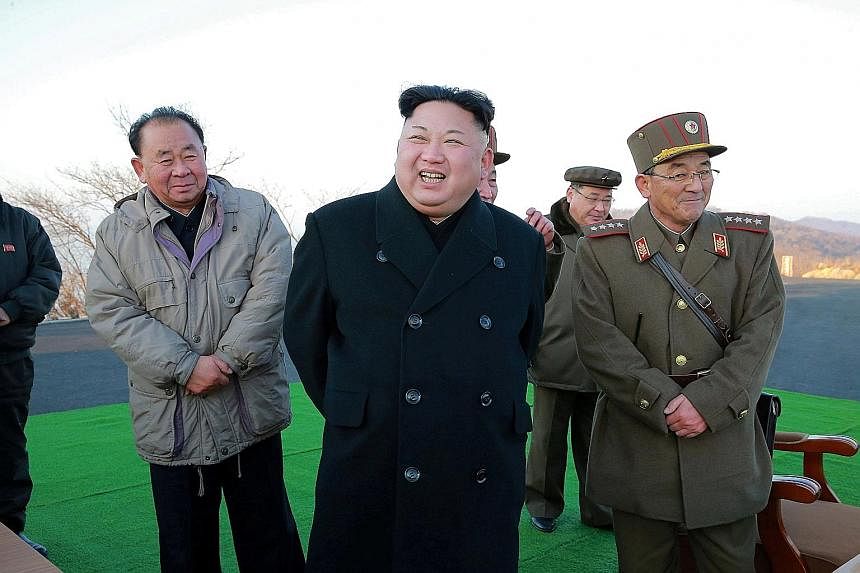 North Korean leader Kim Jong Un supervising a ballistic rocket launching drill on Monday.