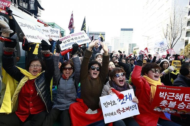 Scenes of jubilation and despair after the Constitutional Court in Seoul, in a unanimous decision, upheld President Park Geun Hye's impeachment yesterday. The top court's ruling, which was televised live, marks the downfall of the country's first fem