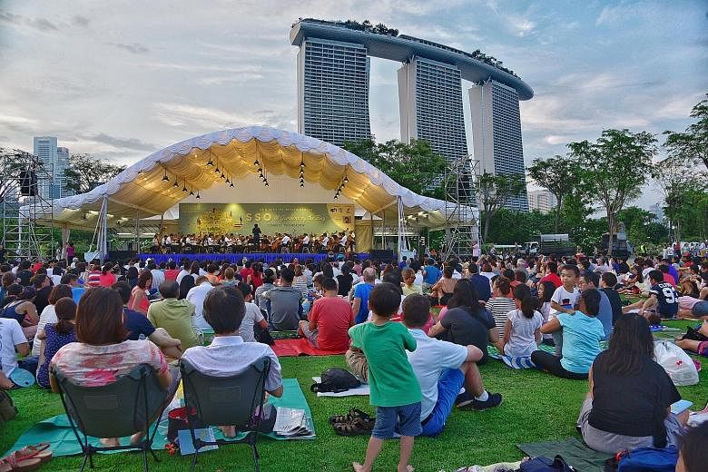 About 6,000 people armed with picnic mats and a love for music attended a free classical concert last evening at The Meadow, Gardens by the Bay. The Singapore Symphony Orchestra played tunes such as Modest Mussorgsky's Night On Bald Mountain and Niko