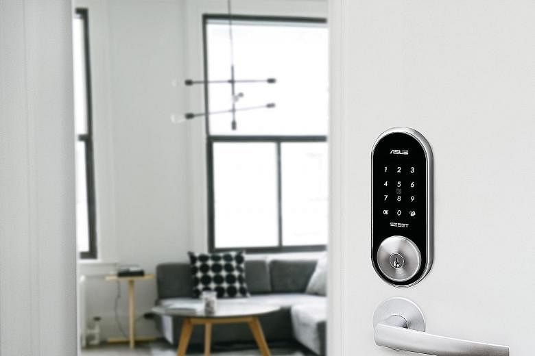 With the Asus SmartHome Door Lock, you can choose from four different access methods - using a key, a password, NFC or the SmartHome app. Asus is selling a package with a bunch of sensors, a meter plug, a siren and a gateway hub for $784. The door lo