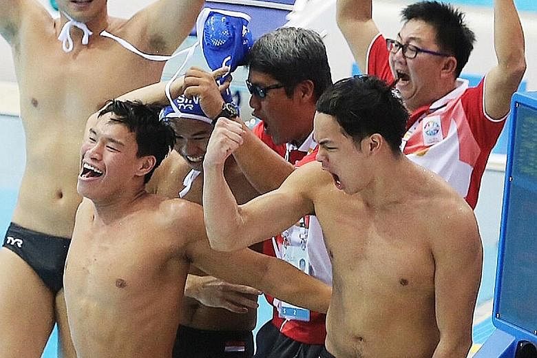 Singapore's water polo players celebrating their gold medal at the 2015 SEA Games. Using the sport as an example because he is a former water polo player, SportSG chief executive officer Lim Teck Yin said several members of a squad would have to comm