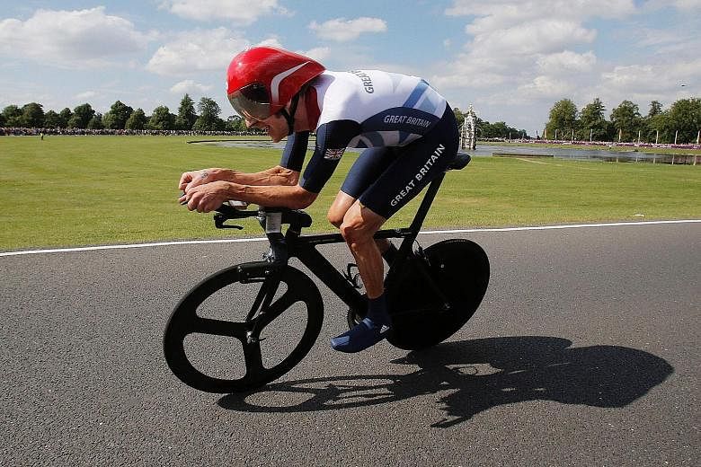 British cyclist Bradley Wiggins racing to the individual time trial gold at the 2012 London Olympics. The previous year, he was given Fluimucil after the Criterium du Dauphine.