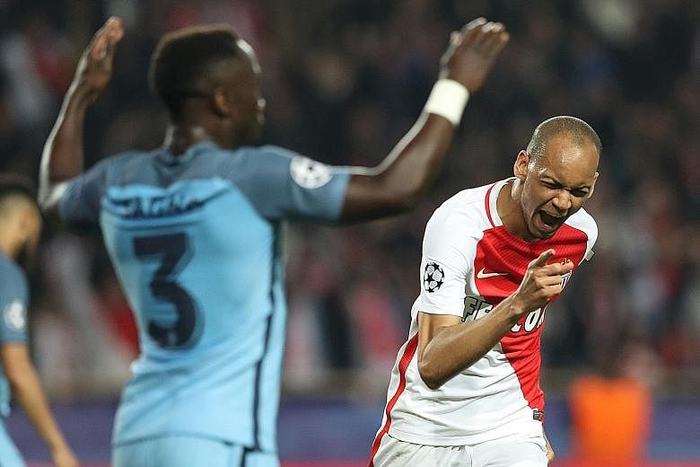 Monaco midfielder Fabinho celebrating his 29th-minute goal. Europe's top-scoring team beat Manchester City 3-1 and 6-6 on aggregate, going through on away goals. They will be a force to be reckoned with in the Champions League quarter-finals.