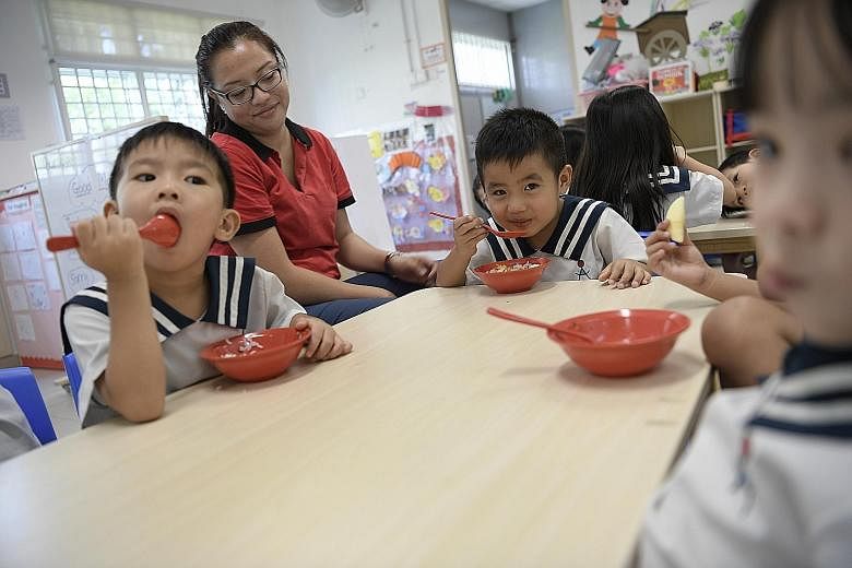 A nursery class at the Yishun AceKidz childcare centre, which opened in late 2015. CEO David Wong attributes its success in part to the staff's quality engagement with parents.