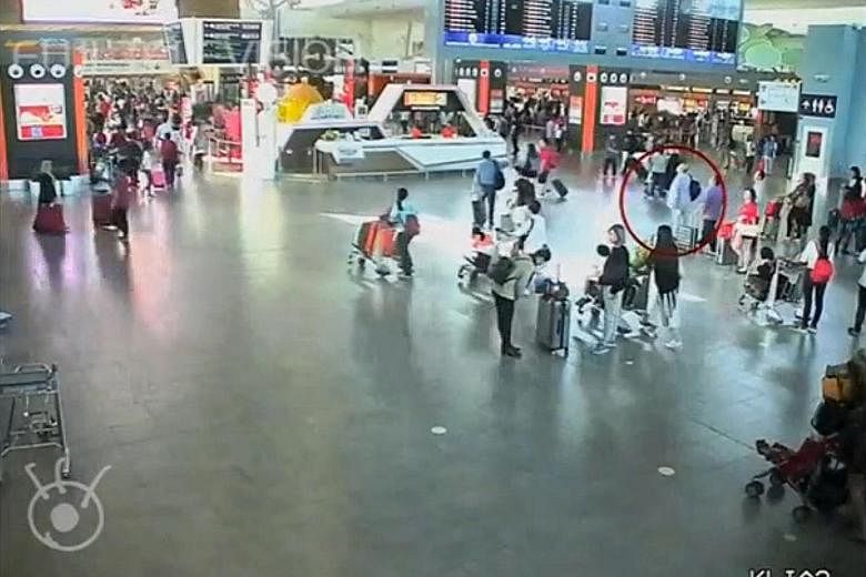 A screengrab from CCTV footage showing Mr Kim in a terminal at the KLIA2 on Feb 13. Two women have been charged with his murder.