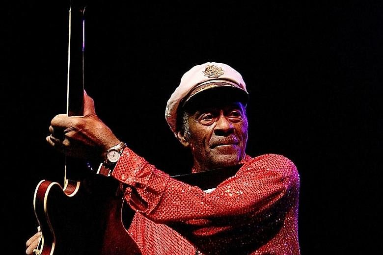 Chuck Berry in a 2008 photo. His hits, such as Maybellene, melded elements of blues, rockabilly and jazz into some of the most timeless pop songs of the 20th century.