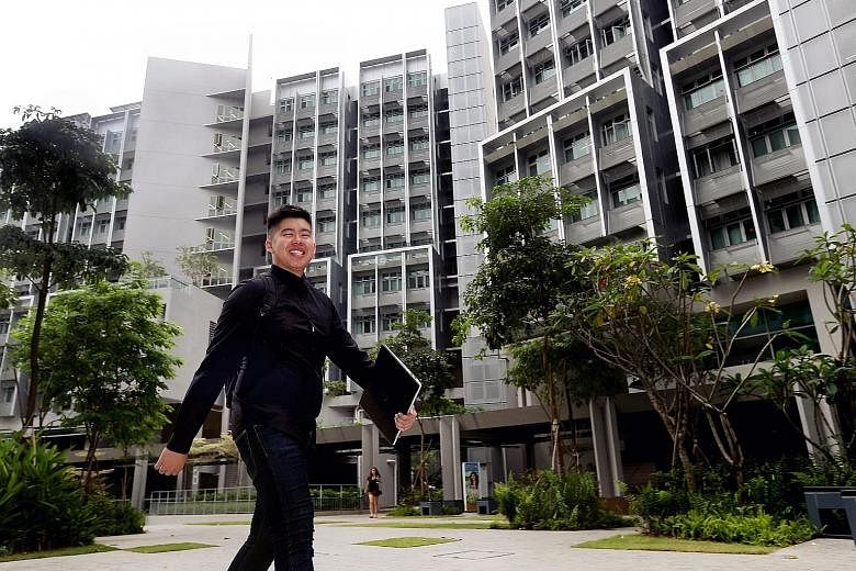 NTU student Ahmad Farid Jumari in front of Tanjong Hall, where he is also the council president, and in his room at the residence.