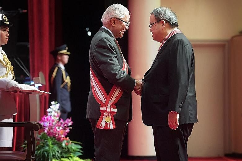 Mr Ho receiving the Distinguished Service Order from President Tony Tan Keng Yam on Nov 6 last year, for his service to the country. As the complexity of the world increases, new tools of governance will be needed, he says.