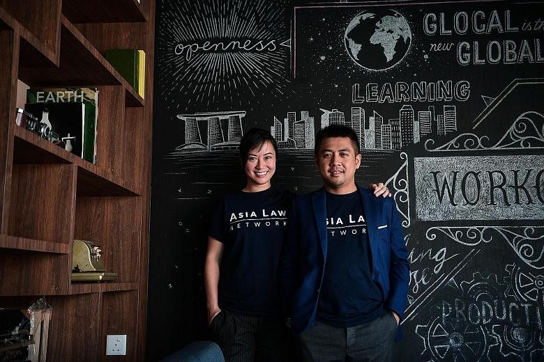 Asia Law Network's chief executive Cherilyn Tan and chief marketing officer Gabriel The. The legal start-up is among five technology solutions under the new Tech Start for Law scheme, and has introduced a pilot initiative where its existing Quick Con