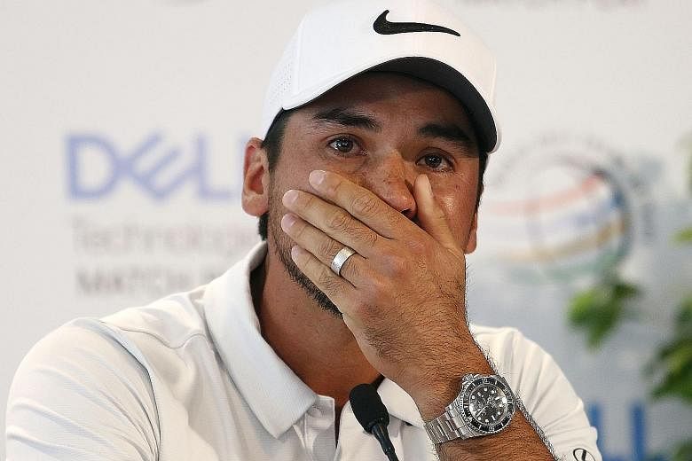 An emotional Jason Day at a press conference after withdrawing from the WGC-Dell Matchplay due to his mother's illness.