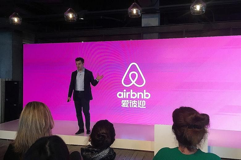 Airbnb co-founder and chief executive Brian Chesky at the launch of the brand's Chinese name in Shanghai on Wednesday. The company faces many barriers in China, including cultural ones, in growing its home-sharing business.