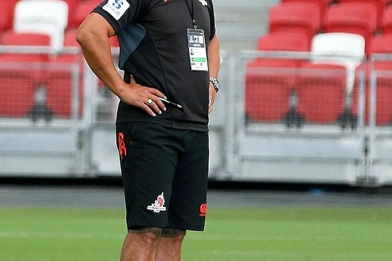 Sunwolves head coach Filo Tiatia watching from the sidelines at the National Stadium yesterday. They lost 23-37 to the Kings three weeks ago at the same venue.