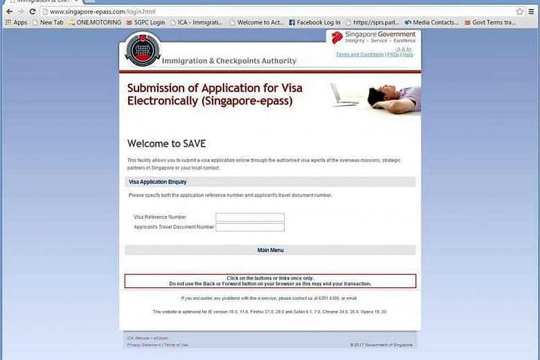 The fake ICA website is phishing for visitors' visa reference numbers and passport numbers.