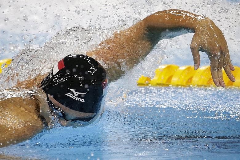 Joseph Schooling, seen here in action during last year's Olympics in Rio de Janeiro, was "a little disappointed" with his NCAA 50-yard freestyle timing, which was 0.02sec slower than in the heats. But he was glad to have played his part in the Univer