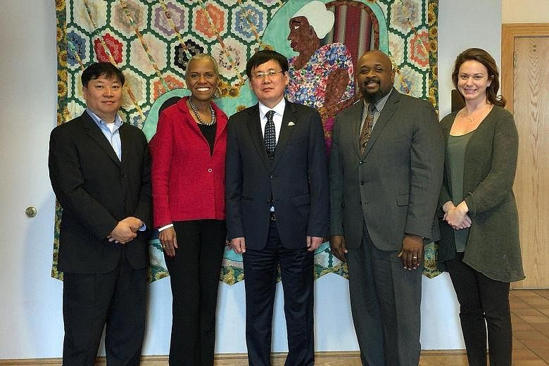 North Korean defector Jung Gwang Il (centre) during a visit to the Birmingham Civil Rights Institute in Alabama, where he spoke out earlier this month against the Kim Jong Un regime. The assassination in Malaysia has "emboldened and encouraged" him t
