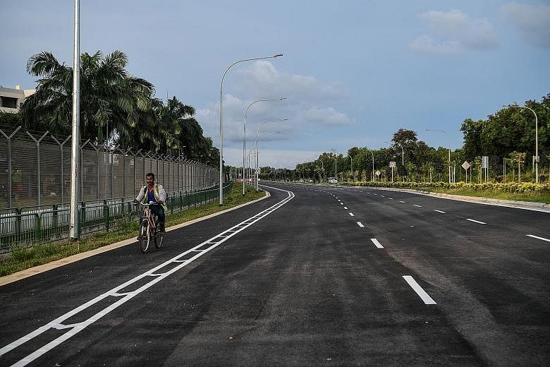 The widened Tanah Merah Coast Road will have a 10km-long, 2m-wide bicycle lane on both sides, which can be used from April 22.