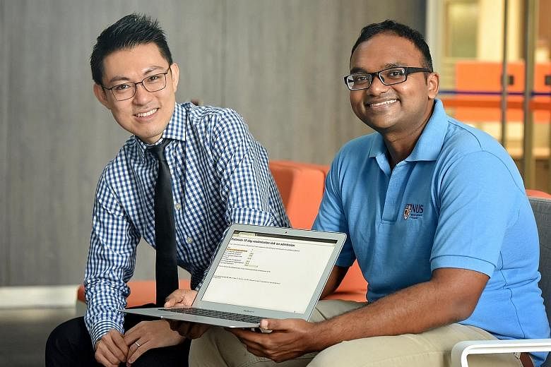 Associate Professor Alexandre Chan and PhD candidate Sreemanee Raaj Dorajoo with the Web tool that can predict a person's risk of ending up in hospital again.