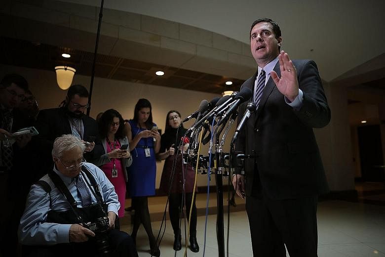 Mr Devin Nunes at a press conference last Friday. He met a source on White House grounds to view secret reports, but said it was the most convenient secure location with a computer linked to the system with the reports.